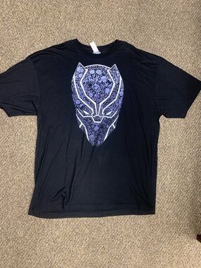 Marvel Black Short-Sleeve Tee with Purple Black Panther Graphic